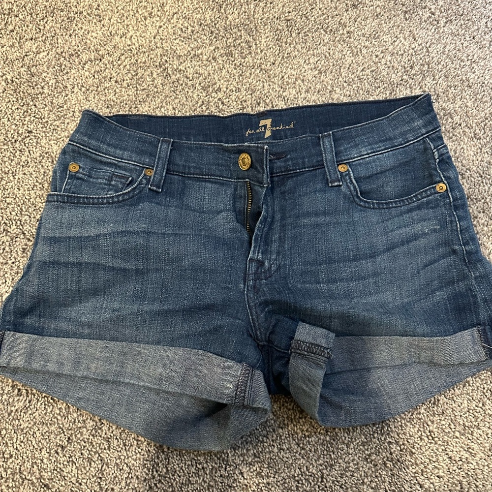 7 For All Mankind Blue Jean Shorts with Cuffed Hem